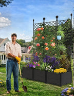 3 PCS Raised Garden Bed with Trellis & Privacy Screen, Flowers on Patio - Image 5
