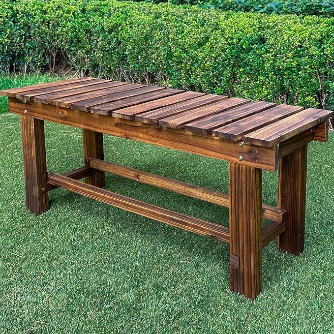 Outdoor Garden Bench, 2-Person Wood Patio Bench Weatherproof Outdoor Backless by LSPYYDS