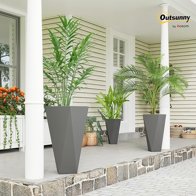 Outsunny Set of 3 Tall Planters, MgO Indoor Outdoor Planters - Image 2