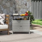 Outsunny Wicker Outdoor Storage Cabinet, Rattan Outdoor Bar Table - Image 8