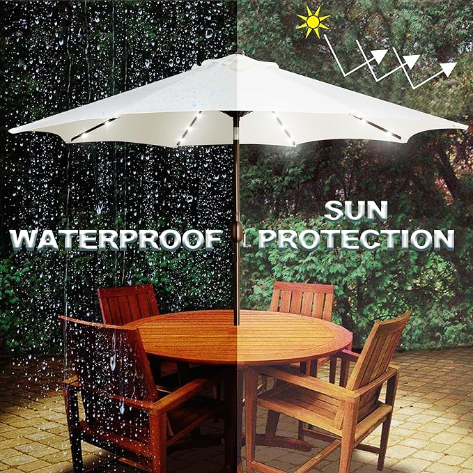 Blissun 9 ft Solar Umbrella, 32 LED Lighted Patio Umbrella, Table Market - Image 5
