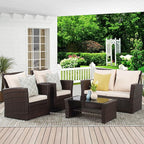 Wisteria Lane 4 Piece Patio Furniture Set, Wicker Outdoor Patio Conversation - Image 2
