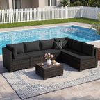 LEVELEVE 7 Pieces Outdoor Patio Furniture Sets, Rattan Conversation Sectional - Image 7