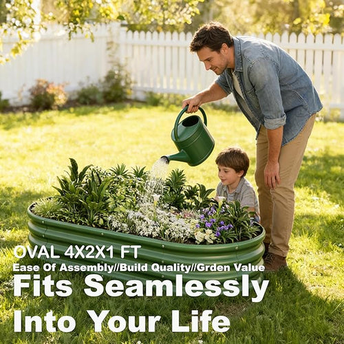 4x2x1ft-2pcs-Oval Raised Garden Bed Kit, Galvanized Planter Garden Boxes Outdoor - Image 2