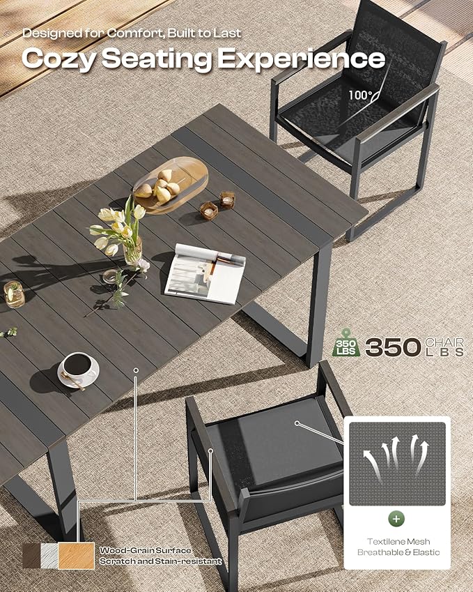 Outdoor Table and Chairs of 4, Patio Dining Sets, HDPS + Aluminum Outdoor - Image 3