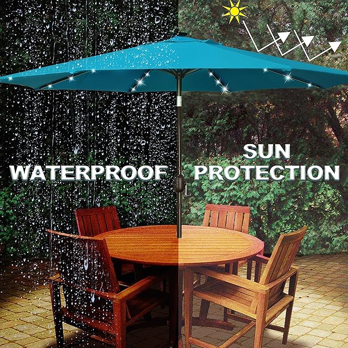Blissun 9 ft Solar Umbrella 32 LED Lighted Patio Umbrella Table Market Umbrella - Image 4