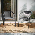 EMMA + OLIVER Set of 2 Modern Rattan Indoor/Outdoor Stack Chairs, Stacking - Image 6