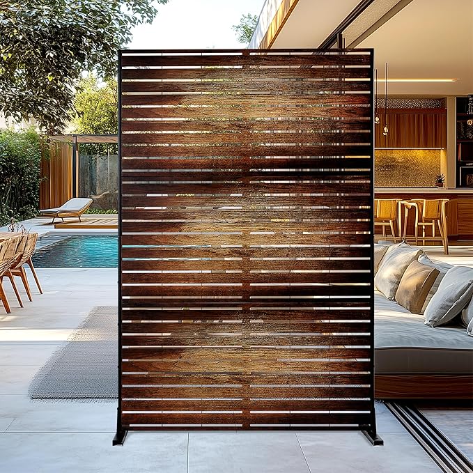 FENCY Metal Outdoor Privacy Screen 72" H×47" W Vintage Wood Color Patio Privacy by FENCY
