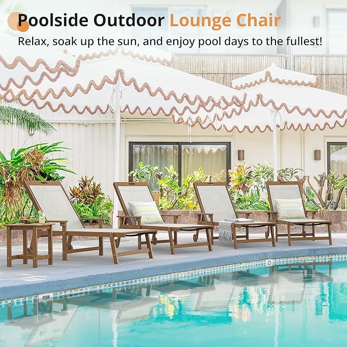 LUE BONA Chaise Lounge Chair Outdoor Set of 4, HDPS and HDPE Wicker Chaise - Image 4