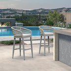 PURPLE LEAF Outdoor Rattan 29" Bar Stools Set of 2, Modern Boho Aluminum Patio - Image 3