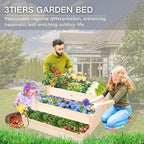 3-Tier Raised Garden Bed with Fabric Liner, Wood Elevated Planter Box with - Image 8