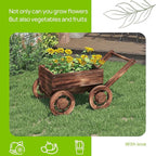 Wooden Flower Cart with Wheels Wooden Wagon Planter Outdoor Garden Planter - Image 6