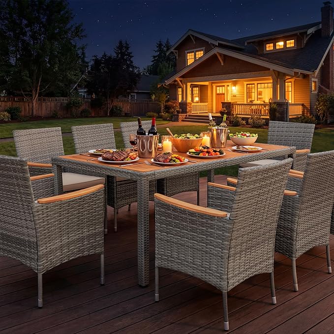 Devoko Outdoor Patio Dining Sets 9 Pieces Wicker Outdoor Dining Table and - Image 5