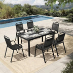 Pamapic Outdoor Dining Sets for 6, Rectangular Steel Slat Table - Image 9