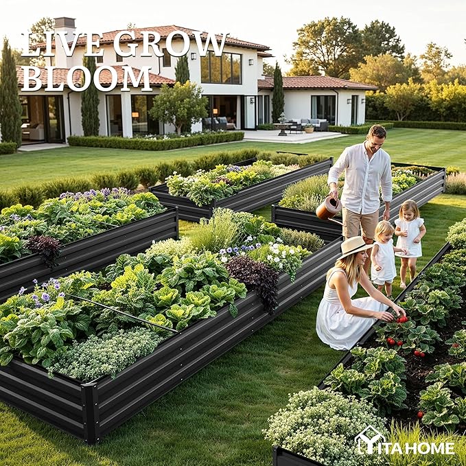YITAHOME 4pcs 12x4x1 ft Galvanized Raised Garden Bed Kit, Large Metal Planter - Image 3