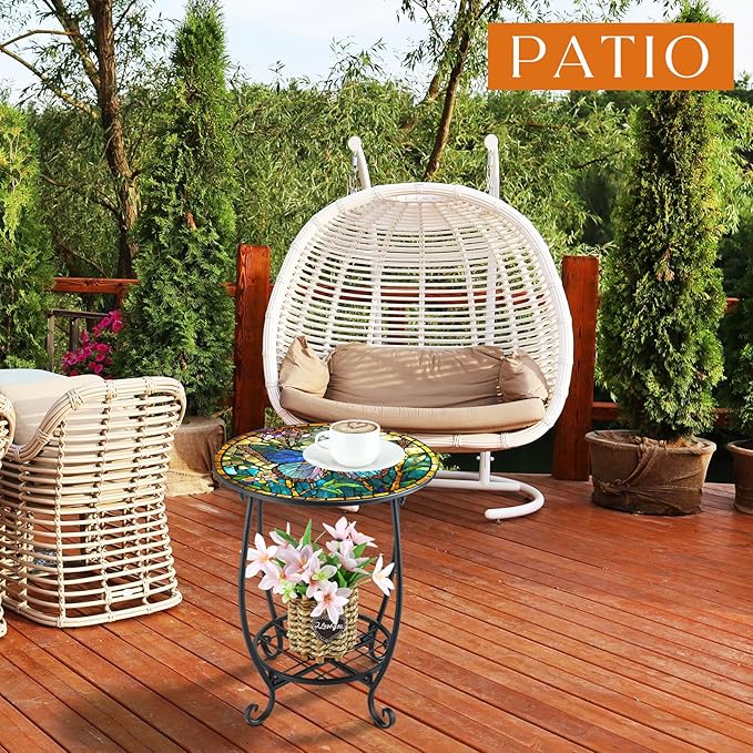 Outdoor Side Table Round Small Mosaic Patio Accent Indoor End Plant Coffee Tea - Image 4