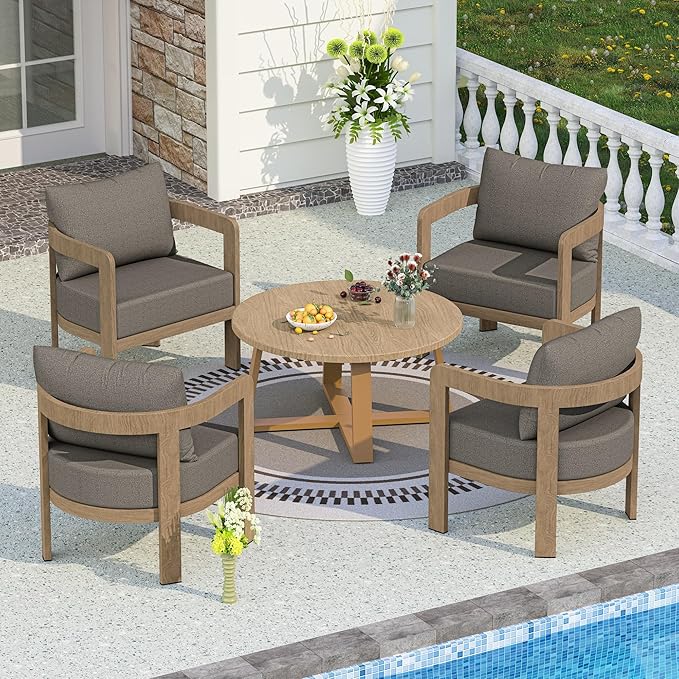 Outdoor Patio Furniture Set, 5 Pieces Modern Metal Patio Conversation Set by COMLAXFIELD