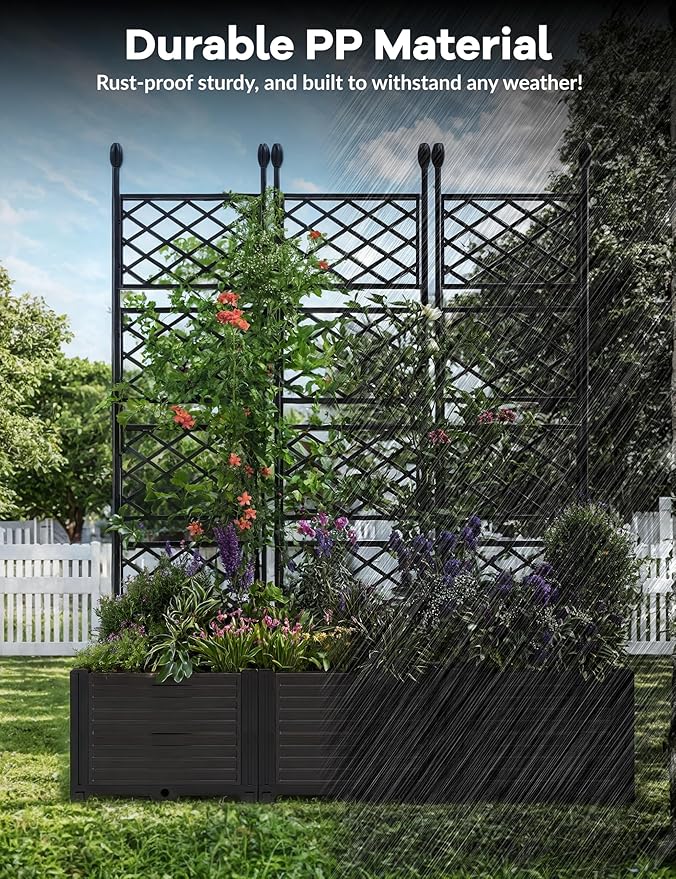 3 PCS Raised Garden Bed with Trellis & Privacy Screen, Flowers on Patio - Image 4