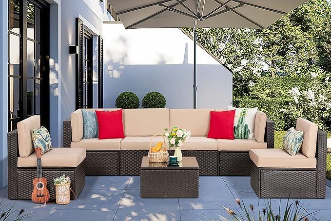 Vongrasig 7 Pieces Patio Furniture Sets, Outdoor Patio Conversation Set PE - Image 2