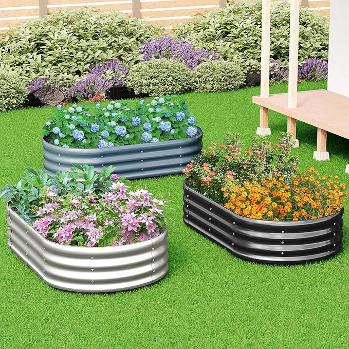 zizin 2 Pack Oval Galvanized Raised Garden Bed Kit 4x2x1ft Metal Planter Box - Image 7