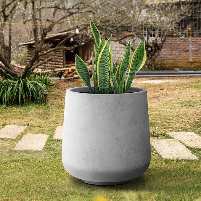 Kante 15.3" Dia Round Concrete Planter, Outdoor Indoor Large Plant Pots - Image 5