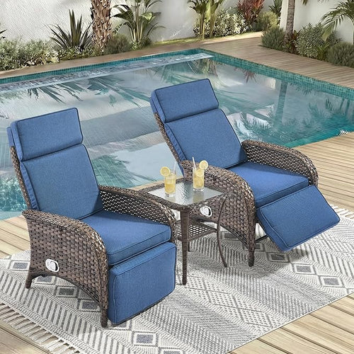 3 Pieces Zero Gravity Wicker Patio Recliner Chairs Set of 2 by JelwalyPatioFurnitureSet