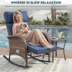 Zero Gravity Patio Rocking Wicker Recliner Chair - Image 3