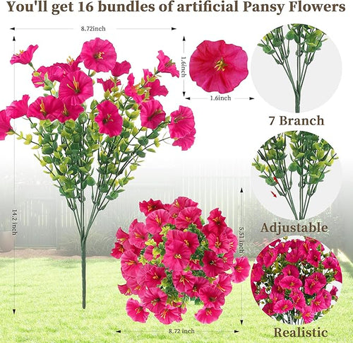 16PCS Artificial Fake Flowers for Outdoors/Indoors, Faux Silk Colorful Morning - Image 2