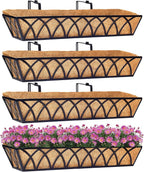 30 Inch Window Deck with Coco Liner Set of 4, Metal Hanging Flower Planter by LAWYAMAI