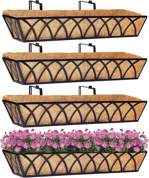 30 Inch Window Deck with Coco Liner Set of 4, Metal Hanging Flower Planter by LAWYAMAI