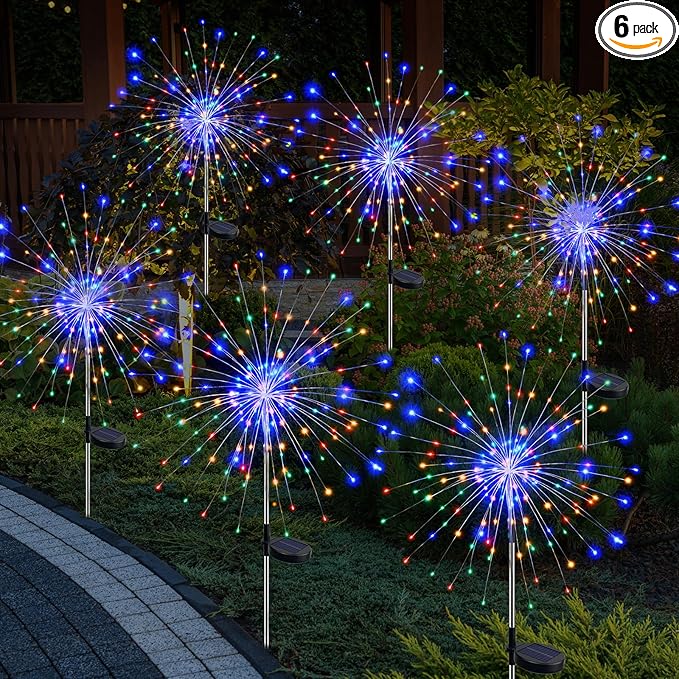 btfarm 6 Pack Solar Garden Lights Outdoor, 8 Modes Firework Lights Solar Powered by btfarmdecorativelighting