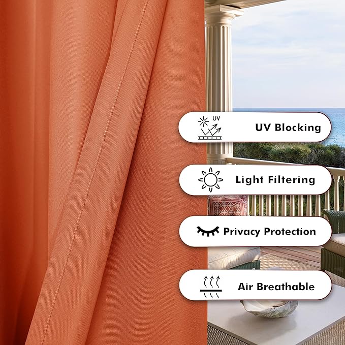 BONZER Outdoor Curtains for Patio Waterproof Thick Privacy Wide Grommet Light - Image 4