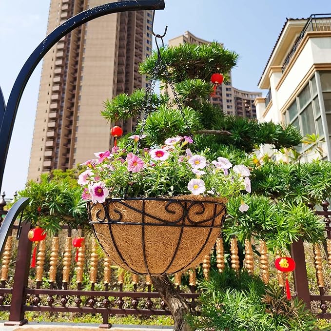 4 Pack 12 Inch Hanging Baskets for Plants Outdoor Metal Hanging Planter Hanging - Image 2