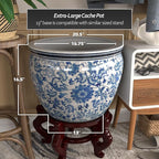 Red Lantern Large 20" Porcelain Fishbowl Blue & White Floral Planter or Cachepot - Image 4