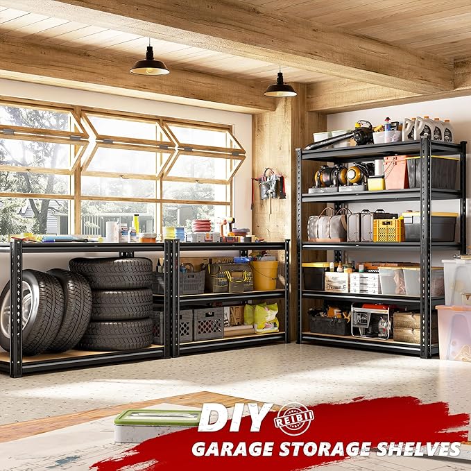 REIBII 2400LBS Storage Shelves 5 Tier Garage Shelving Heavy Duty Adjustable - Image 6