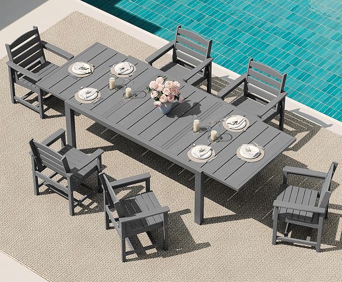 SERWALL 7-Piece Patio Dining Sets, All Weather HDPE Outdoor Furniture Set by SERWALL