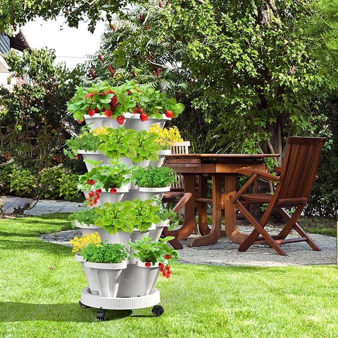 7 Tiered Strawberry Vertical Planters, 2 Pack Stacking Tower Garden - Image 8