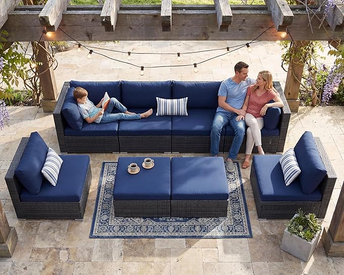 NICESOUL Outdoor Sofa Set of 8, Deep Seating Extra Large Patio Conversation Set - Image 2