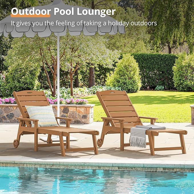 LUE BONA Outdoor Chaise Lounge, HDPS Chaise Lounger, 5 Positions Adjustable - Image 3