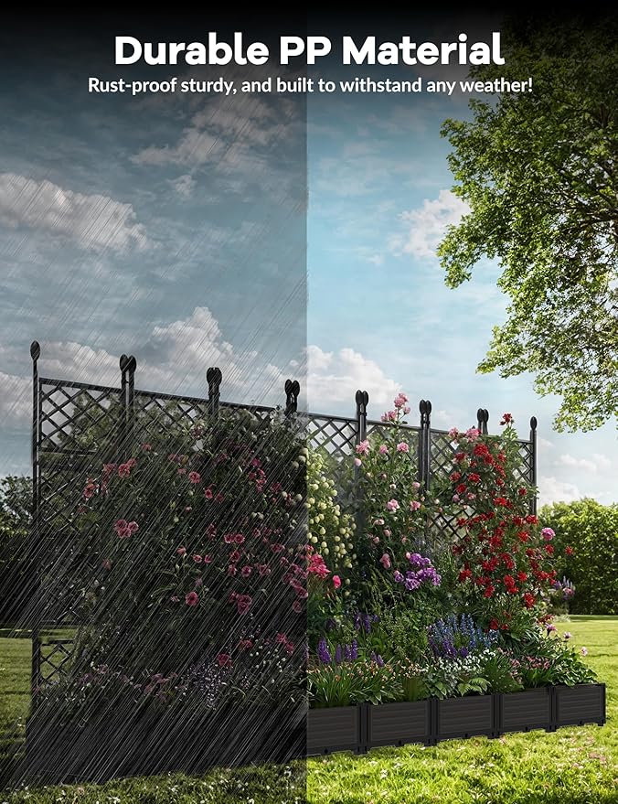 7 PCS Raised Garden Bed with Trellis & Privacy Screen, Flowers on Patio - Image 5
