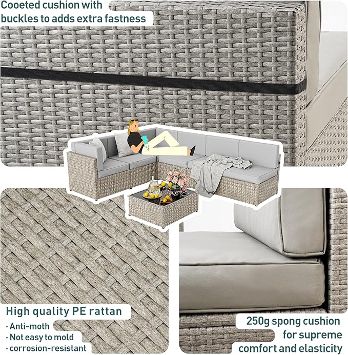 Pamapic 7-Piece Outdoor Sectional Furniture Set, All-Weather Wicker Patio Sofa - Image 7