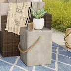 COSIEST Set of 2 Concrete Side Table, Rectangular Outdoor Side Table w Hemp - Image 7