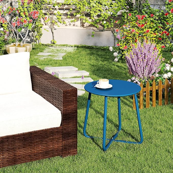 HollyHOME Round Metal Side Table, Rust-Resistant Patio Small Plant Stand - Image 6