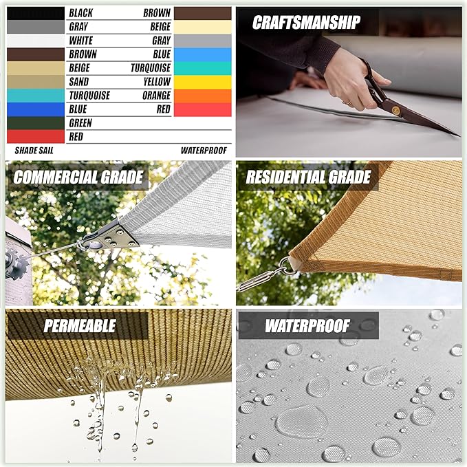 Amgo Custom Size 9' x 14' x 16.6' Beige Right Triangle Sun Shade Sail UPF50+ - Image 7
