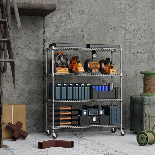 4 Tiers Storage Shelves Load 1400LBS, Metal Shelving Wire Metal Shelving Unit - Image 2