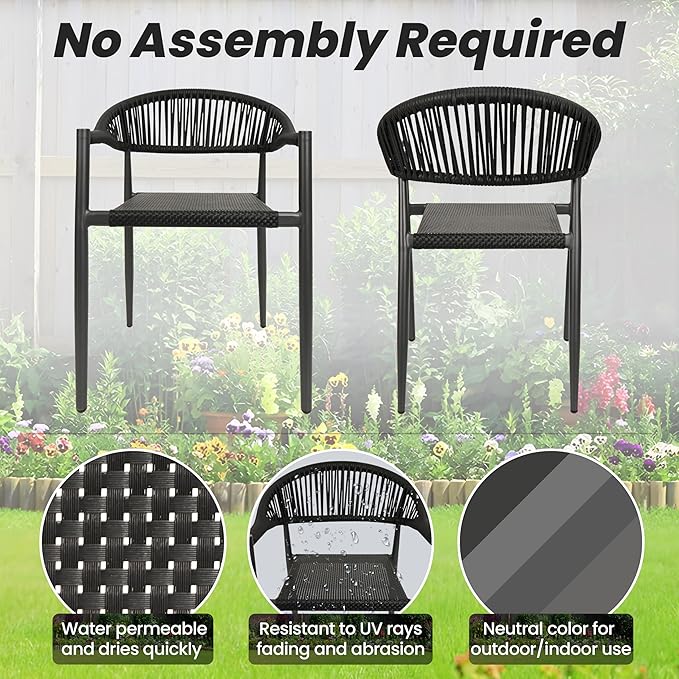 8 Pcs Stackable Patio Dining Chairs, Aluminum Rattan Outdoor Dining Chair - Image 6