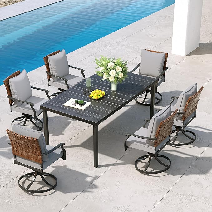 Grand patio 7-Piece Outdoor Dining Set, 6 Leather-Look Wicker Swivel Patio by GrandPatio