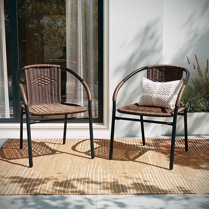 EMMA + OLIVER Set of 4 Modern Rattan Indoor/Outdoor Stack Chairs, Stacking - Image 6