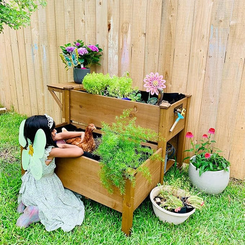2-Tier Raised Garden Bed with Legs Outdoor Elevated Garden Box, Storage Shelf - Image 2
