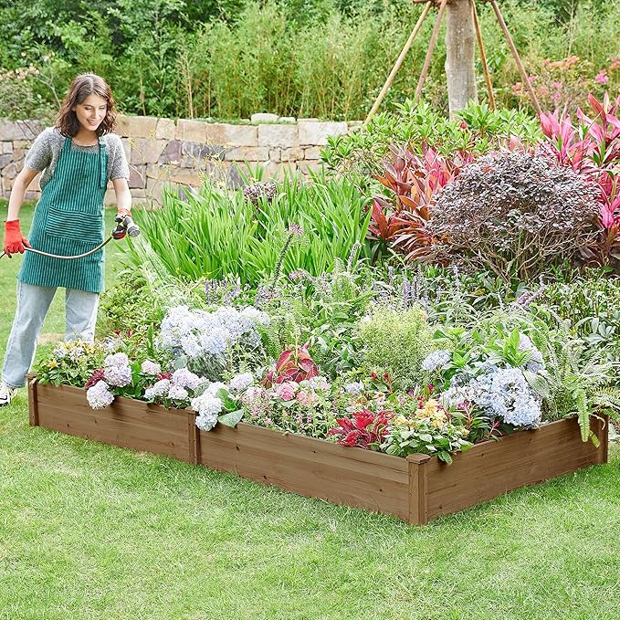 Yaheetech 8×4ft Wooden Horticulture Raised Garden Bed Divisible Elevated - Image 2